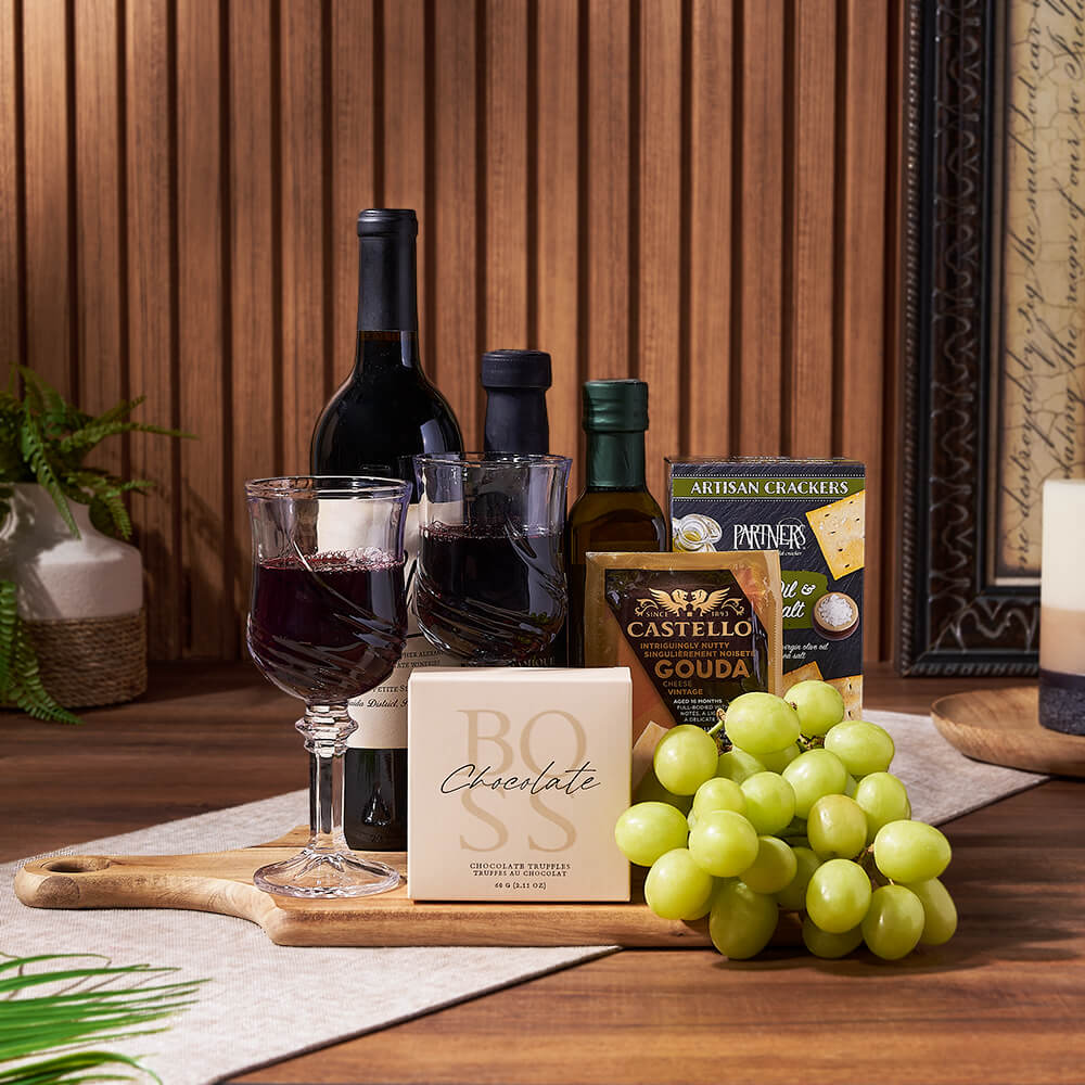 Decadent Wine &amp; Cheese Basket from California Baskets - Wine Gift Basket - California Delivery