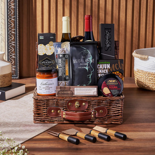 Deluxe Wine & Appetizer Gift Basket, wine gift, wine, charcuterie gift, charcuterie, coffee gift, coffee, California delivery