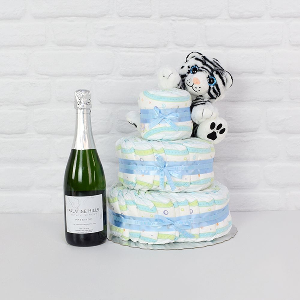 Diapers &amp; Plush Tiger Champagne Gift Set from California Baskets-California Delivery
