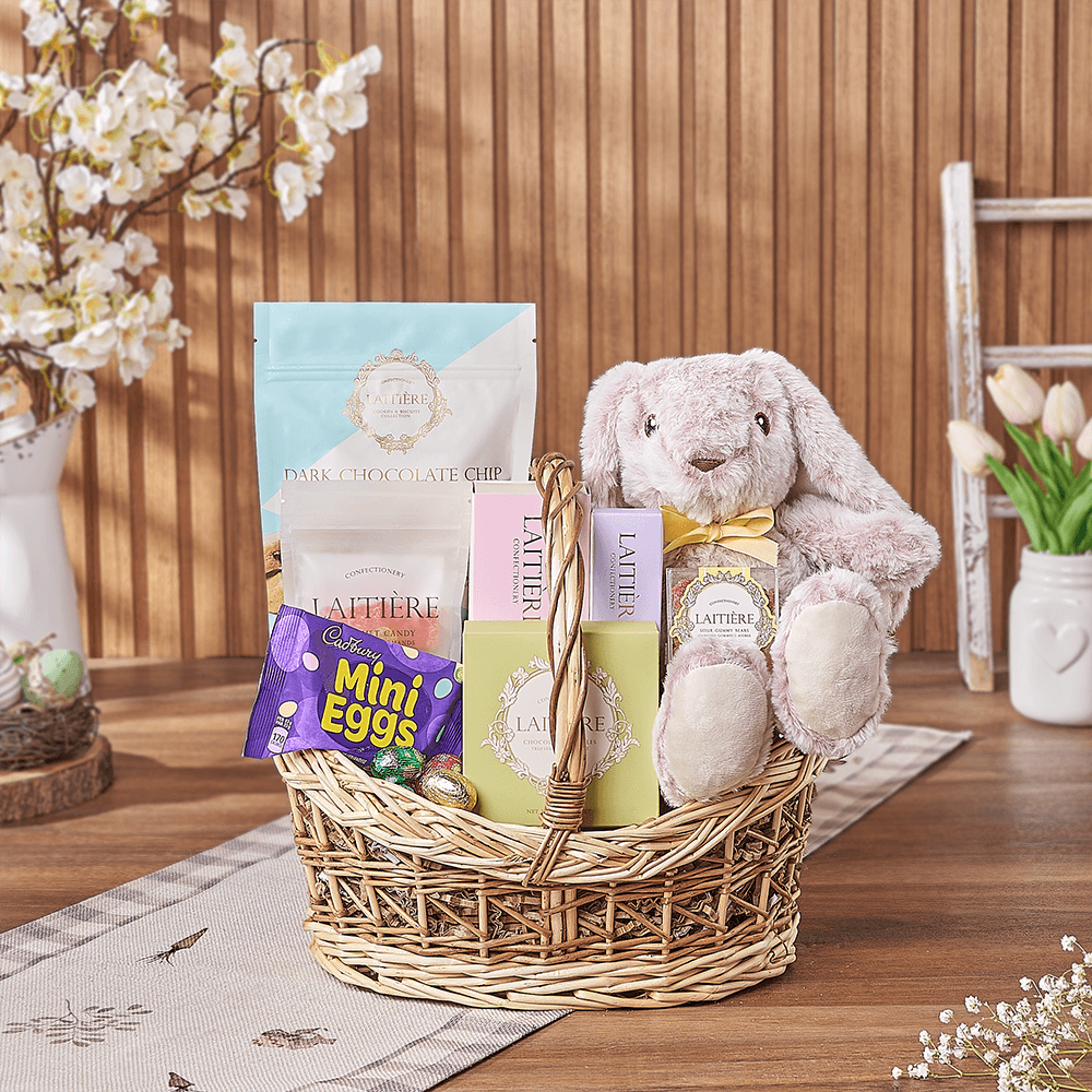 Easter Bunny Candy Basket, easter gift, easter, chocolate gift, chocolate, plush gift, plush, California delivery