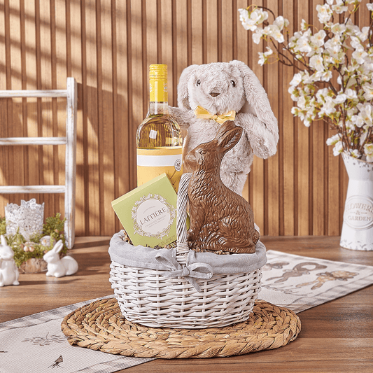 Easter Bunny Wine & Chocolate Basket, easter gift, easter, wine gift, wine, chocolate gift, chocolate, California delivery