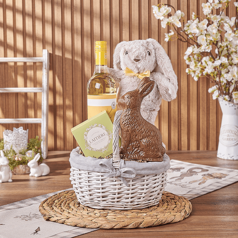 Easter Bunny Wine & Chocolate Basket, easter gift, easter, wine gift, wine, chocolate gift, chocolate, California delivery