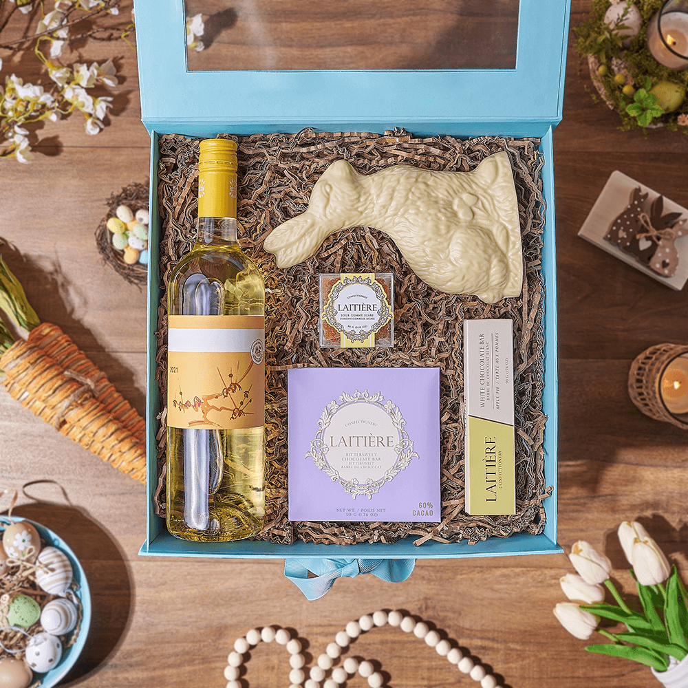 Easter Bunny &amp; Wine Gift Box, wine gift, wine, chocolate gift, chocolate, easter gift, easter, California delivery