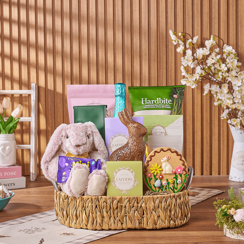 Easter Champagne &amp; Snack Basket, easter gift, easter, sparkling wine gift, sparkling wine, champagne gift, champagne, chocolate gift, chocolate, California delivery