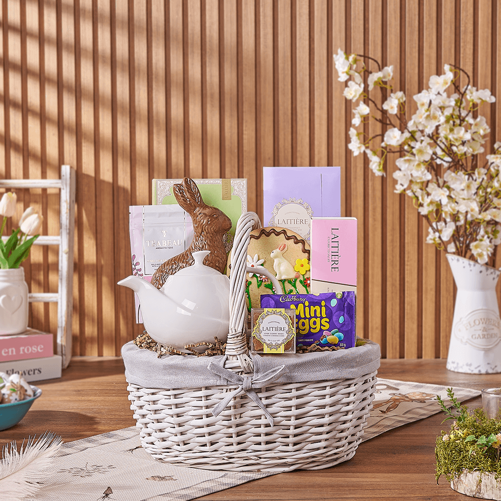 Easter Tea Party Gift Basket, tea gift, tea, chocolate gift, chocolate, easter gift, easter, easter basket, California delivery