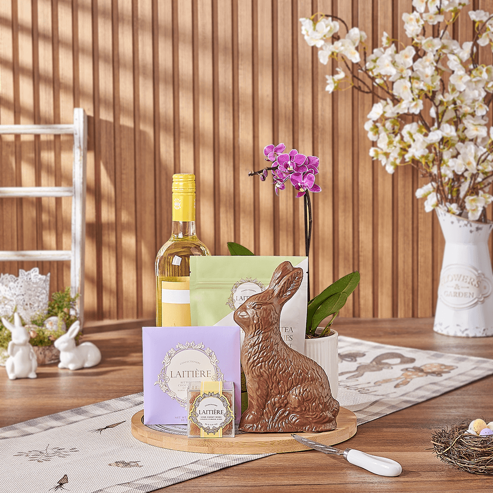 Easter Wine &amp; Orchid Gift Board, wine gift, wine, easter gift, easter, orchid gift, orchid, plant gift, plant, California delivery