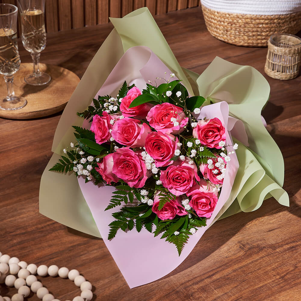 Enduring Pink Rose Gift, flower gift basket, flower, bouquet gift, bouquet, rose gift, rose, California delivery