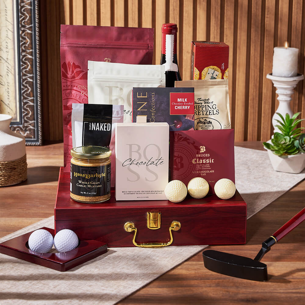 Executive Golf Wine &amp; Snack Gift Set, wine gift, wine, chocolate gift, chocolate, golf gift, golf, California delivery