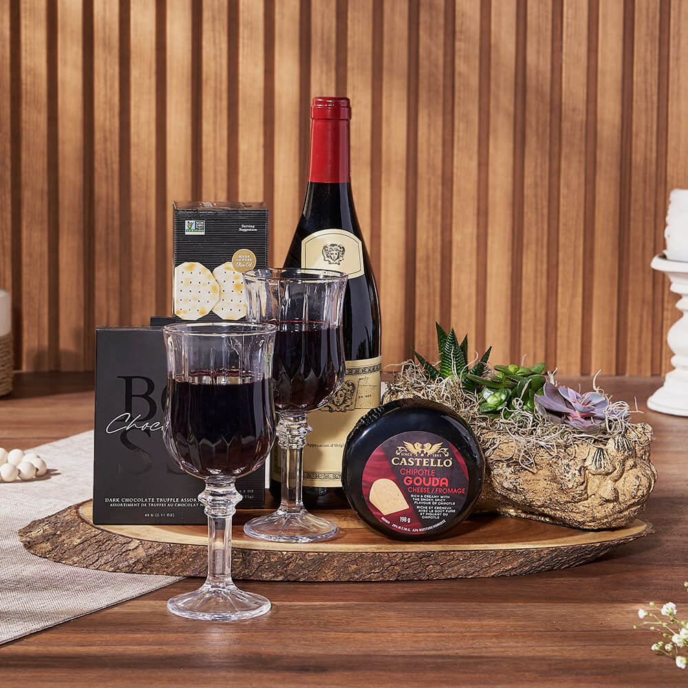 Exquisite Treats &amp; Wine Gift Set, wine gift, wine, plant gift, plant, California delivery