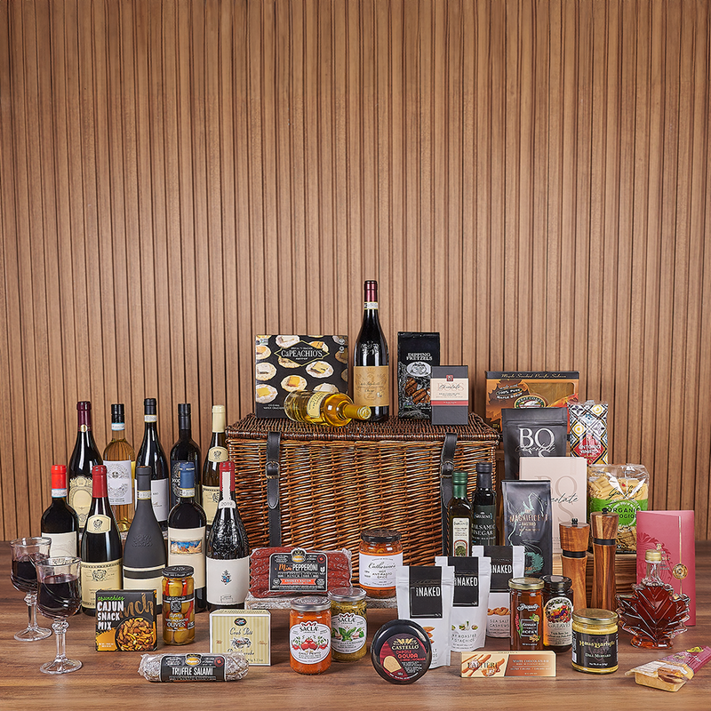 Exquisite Wine & Goodie Basket - Vintage Premium Wines, wine gift, wine, chocolate gift, chocolate, luxury gift, luxury, California delivery