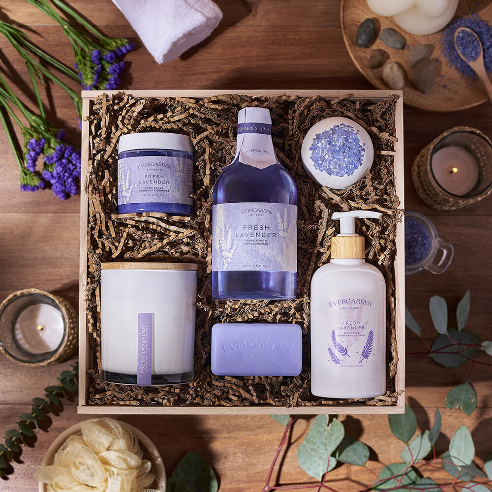 The Fresh Lavender Spa Gift Crate, celebrate someone special. Whether it’s for birthdays, anniversaries, bridal showers, or Mother’s Day, this gift set is sure to delight, California delivery 