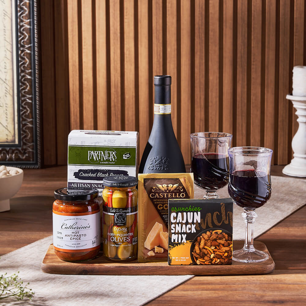 From Italy With Love Wine & Cheese Gift Basket, wine gift, wine, cheese gift, cheese, appetizer gift, appetizer, California delivery