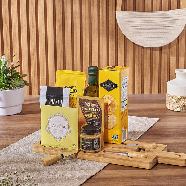 Gourmet gift basket with premium snacks and treats