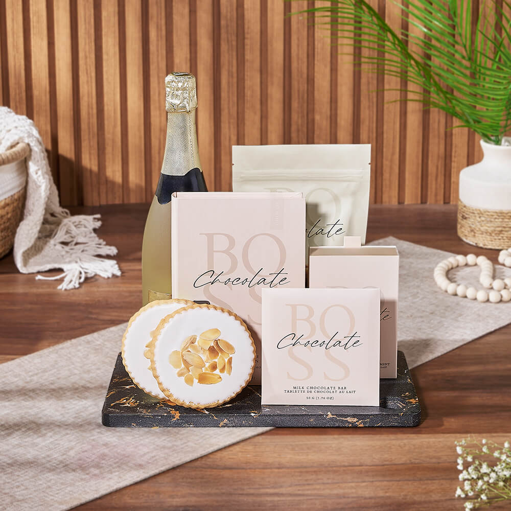 Gourmet Cookies &amp; Champagne Gift Basket, champagne gift, champagne, sparkling wine gift, sparkling wine, chocolate gift, chocolate, California delivery