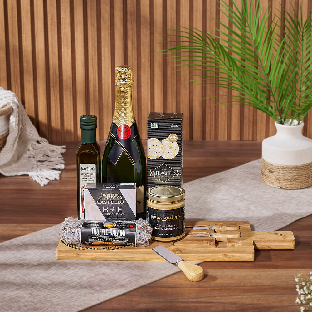 Gourmet Flavours Champagne Basket, sparkling wine gift, sparkling wine, champagne gift, champagne, charcuterie gift, charcuterie, California delivery