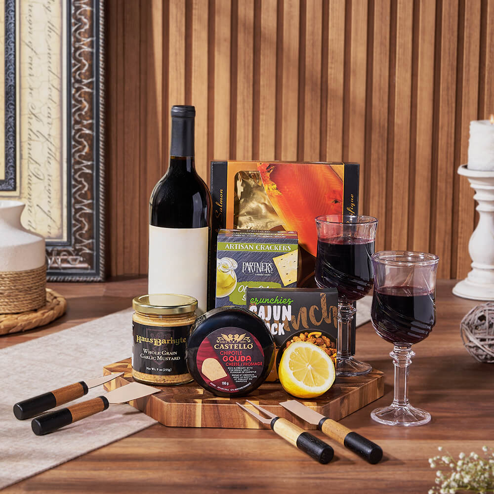 Gourmet Snack &amp; Salmon Gift Set with Wine, wine gift, wine, seafood gift, seafood, salmon gift, salmon, California delivery
