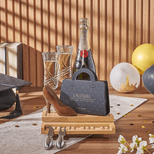 Graduating in Style Gift Set, graduation gift, graduation, chocolate gift, chocolate, champagne gift, champagne, sparkling wine gift, sparkling wine, California delivery