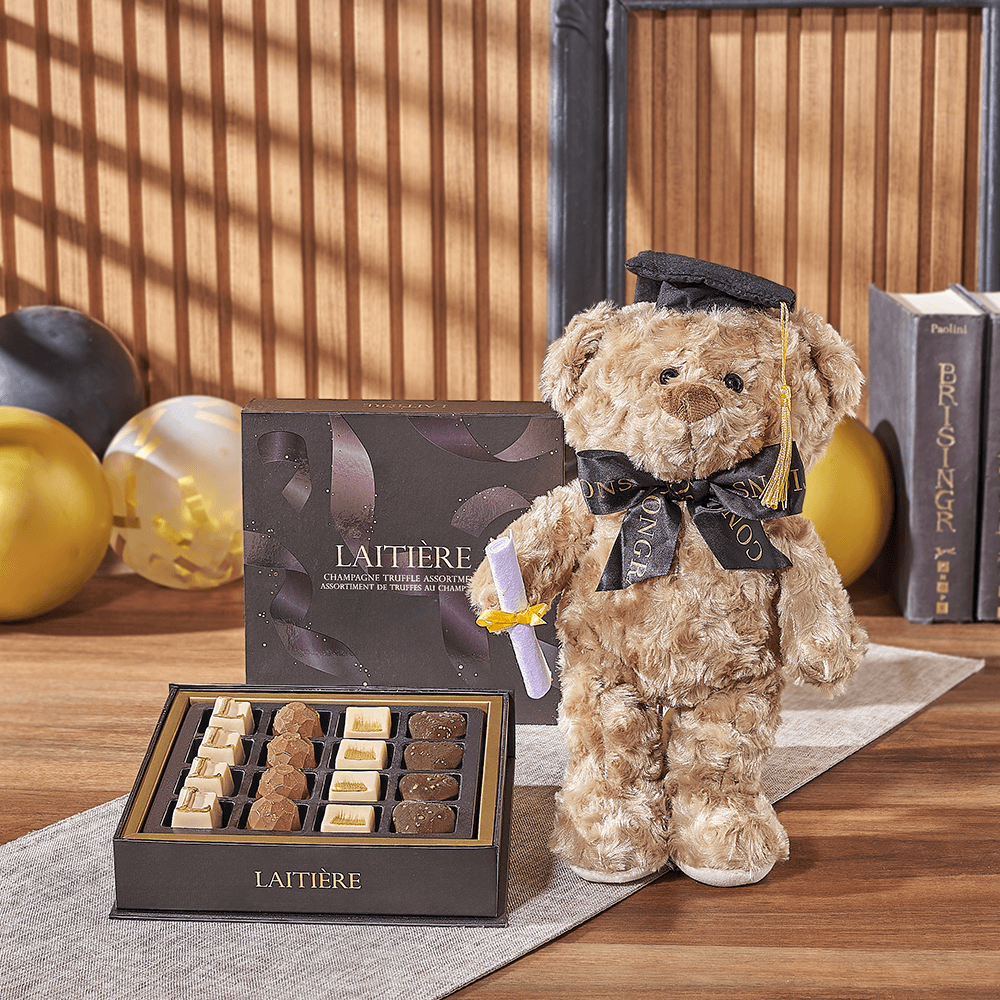 Graduation Bear &amp; Truffle Gift, chocolate gift, chocolate, graduation gift, graduation, plush gift, plush, California delivery