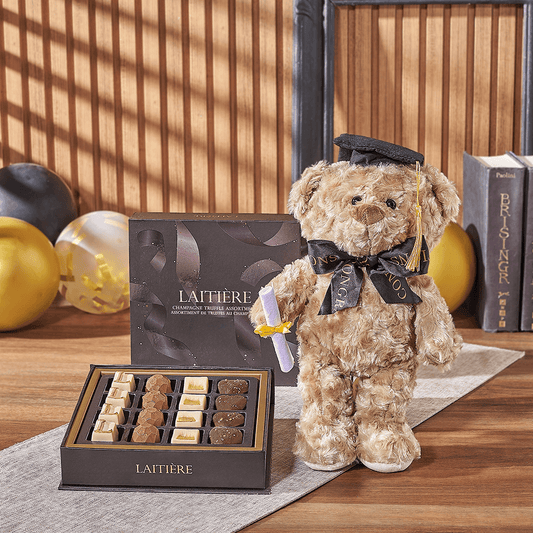 Graduation Bear & Truffle Gift, chocolate gift, chocolate, graduation gift, graduation, plush gift, plush, California delivery