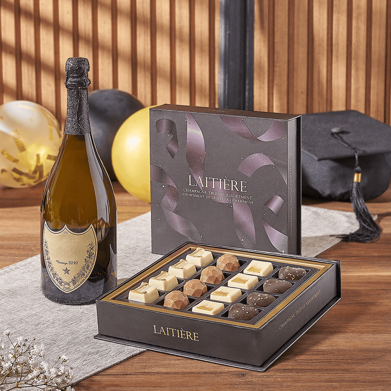 Graduation Champagne & Truffle Gift, graduation gift, graduation, champagne gift, champagne, sparkling wine gift, sparkling wine, chocolate gift, chocolate, California delivery
