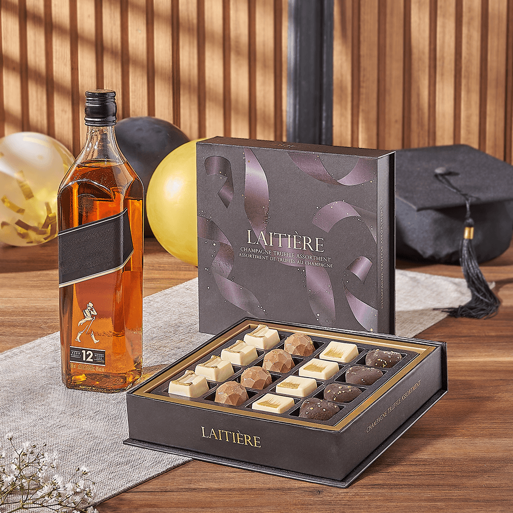 Graduation Spirits &amp; Truffle Gift, graduation gift, graduation, liquor gift, liquor, chocolate gift, chocolate, California delivery