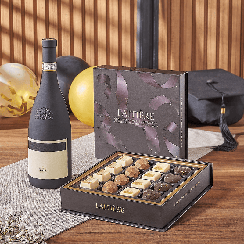Graduation Wine & Truffle Gift, graduation gift, graduation, wine gift, wine, chocolate gift, chocolate, California delivery