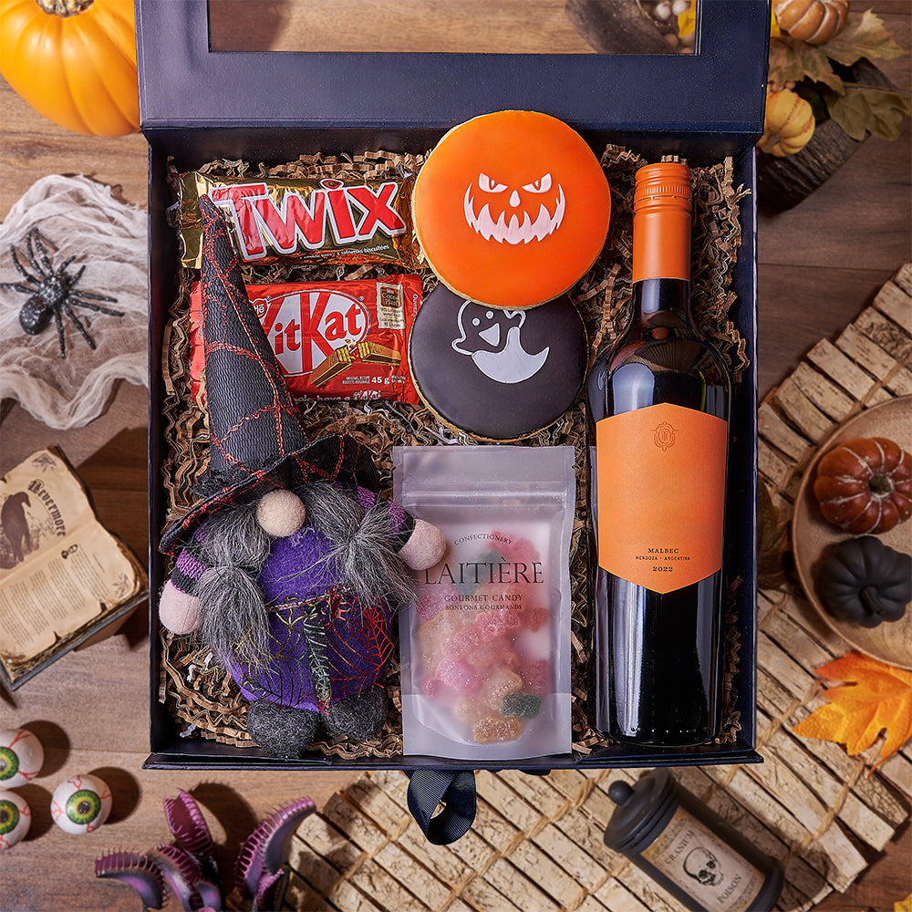 Halloween Wine &amp; Treats Box, wine gift, wine, cookie gift, cookie, halloween gift, halloween, California delivery
