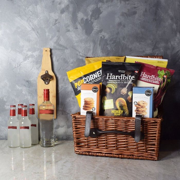 Hockey Night Shots &amp; Coolers Basket from California Baskets - Liquor Gift Set - California Delivery.