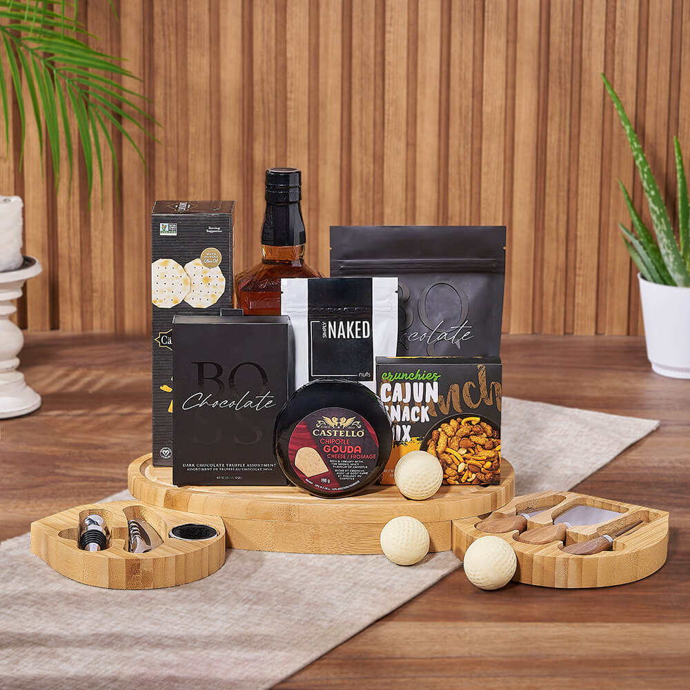 Hole in One Gourmet Gift Set, liquor gift, liquor, cookie gift, cookies, chocolate gift, chocolate, California delivery