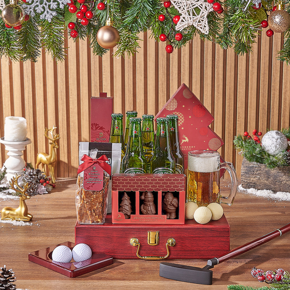 Holiday Beer &amp; Snacks Gift Basket, beer gift, beer, chocolate gift, chocolate, golf gift, golf, christmas gift, christmas, California delivery