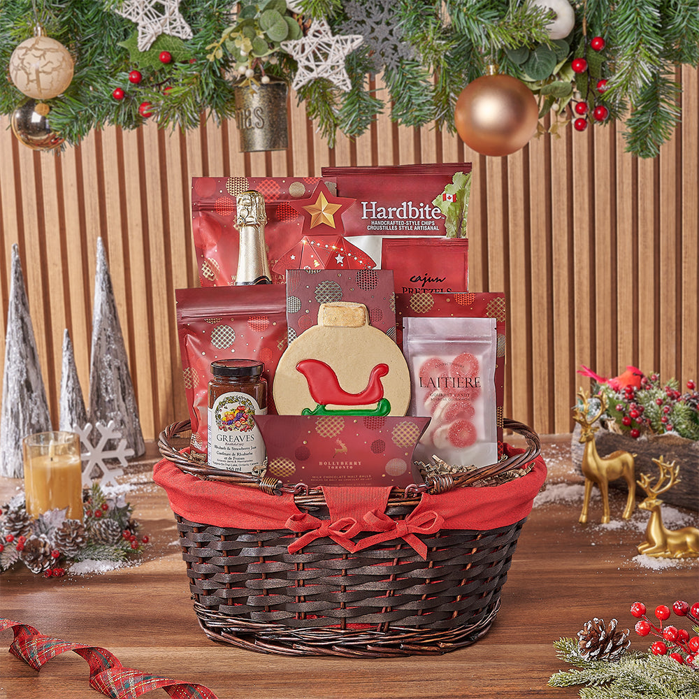 Holiday Champagne &amp; Snack Basket, champagne gift, champagne, sparkling wine gift, sparkling wine, christmas gift, christmas, California delivery