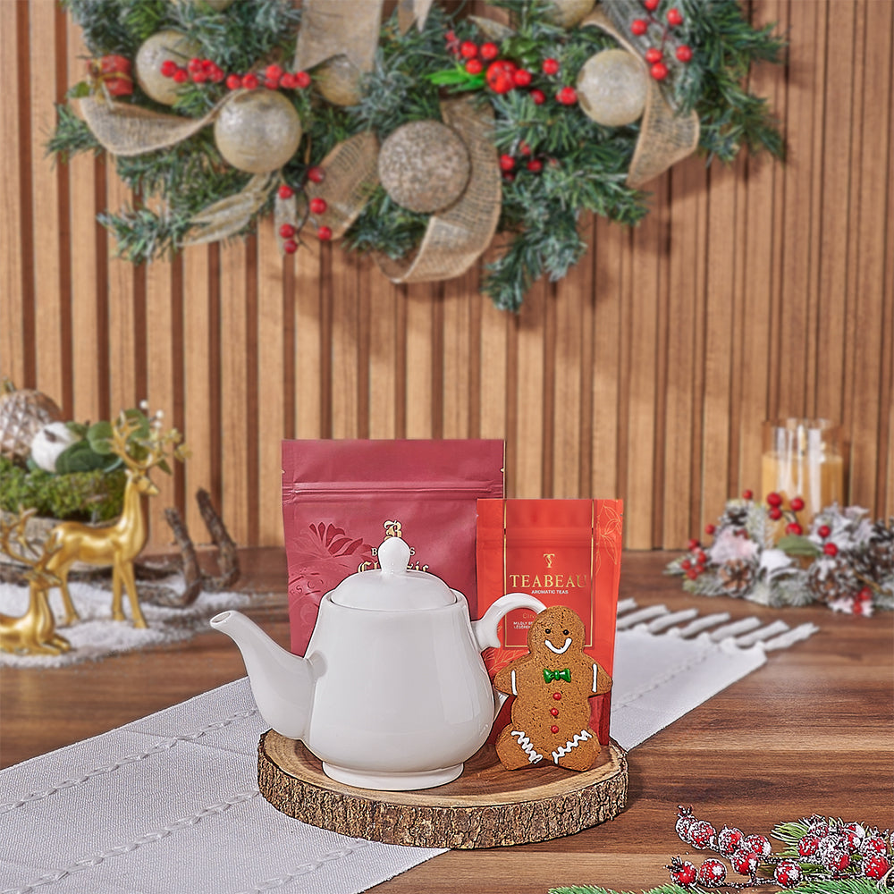Holiday Tea &amp; Cookies Gift Basket, tea gift, tea, cookie gift, cookie, Christmas gift, christmas, California delivery
