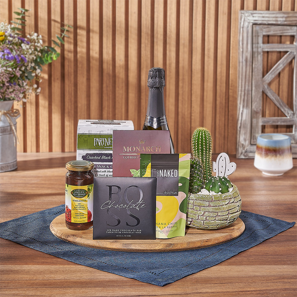 Kosher Celebration &amp; Cacti Gift from California Baskets - Champagne Gift Basket - California Delivery