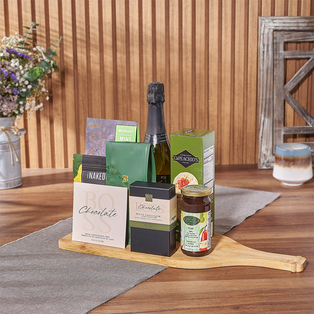 Kosher Champagne &amp; Snacks Gift Basket from California Baskets - Champagne Gift Set - California Delivery