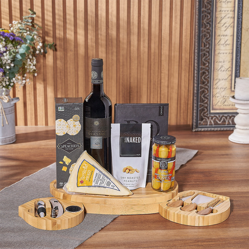 Kosher Wine &amp; Cheese Party Crate from California Baskets - Wine Gift Basket - California Delivery