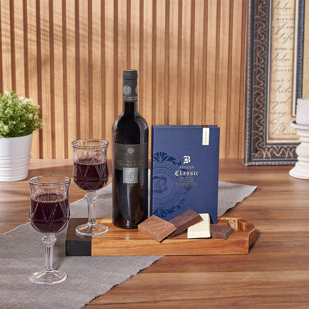 Kosher Wine &amp; Chocolate for Two from California Baskets - Wine Gift Set - California Delivery