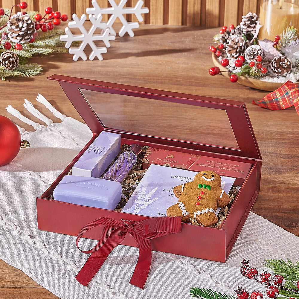 Lavender Spa Holiday Gift Box, spa gift, spa, Christmas gift, Christmas, chocolate gift, chocolate, California delivery