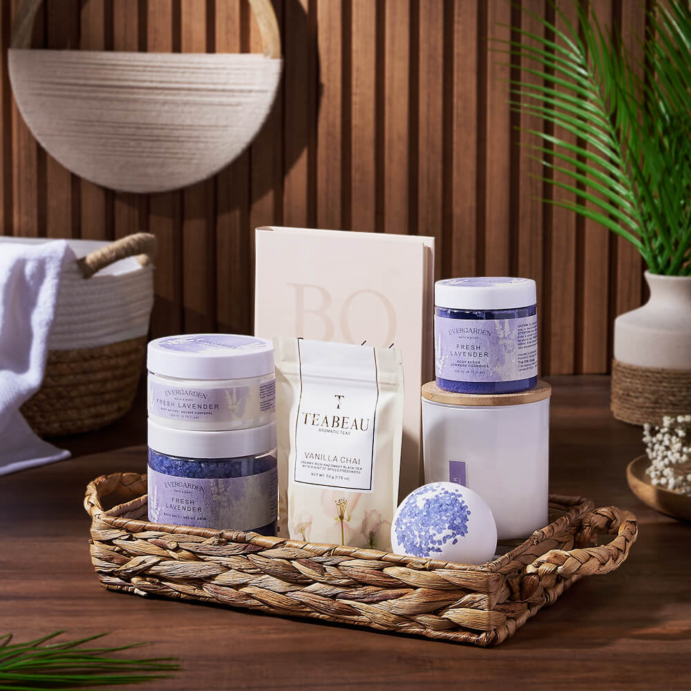 Lavender and Tea Spa Crate, spa gift, spa, bath &amp; body gift, bath &amp; body, tea gift, tea, California delivery