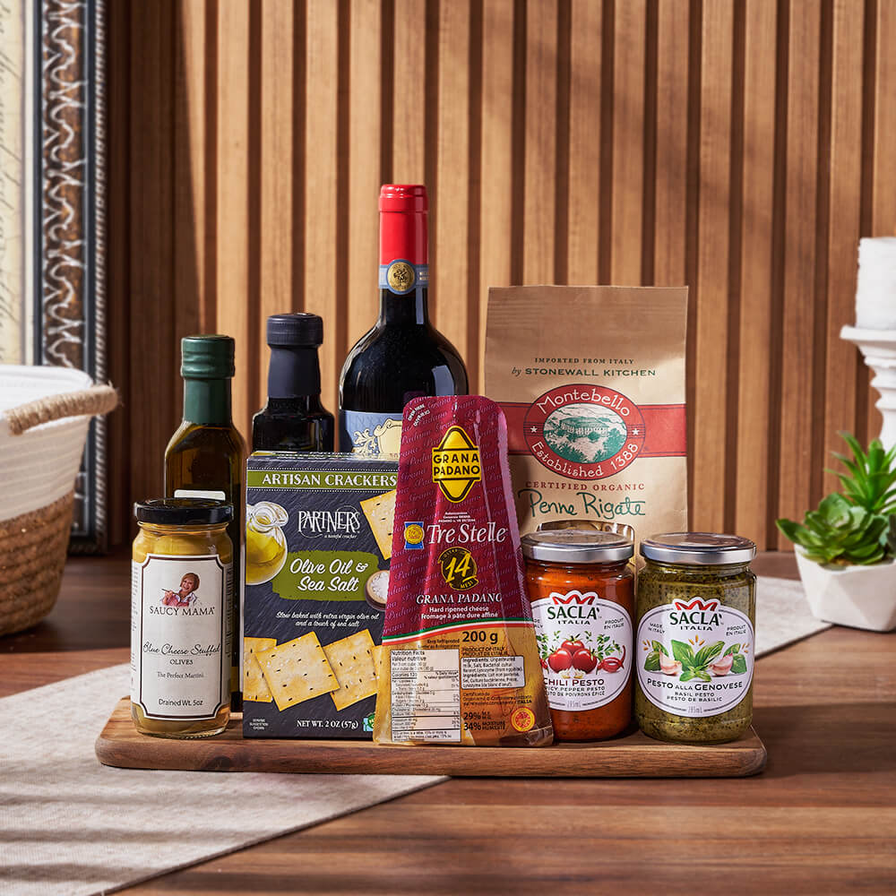 Little Italy Wine Basket, wine gift, wine, pasta gift, pasta, gourmet gift, gourmet, California delivery