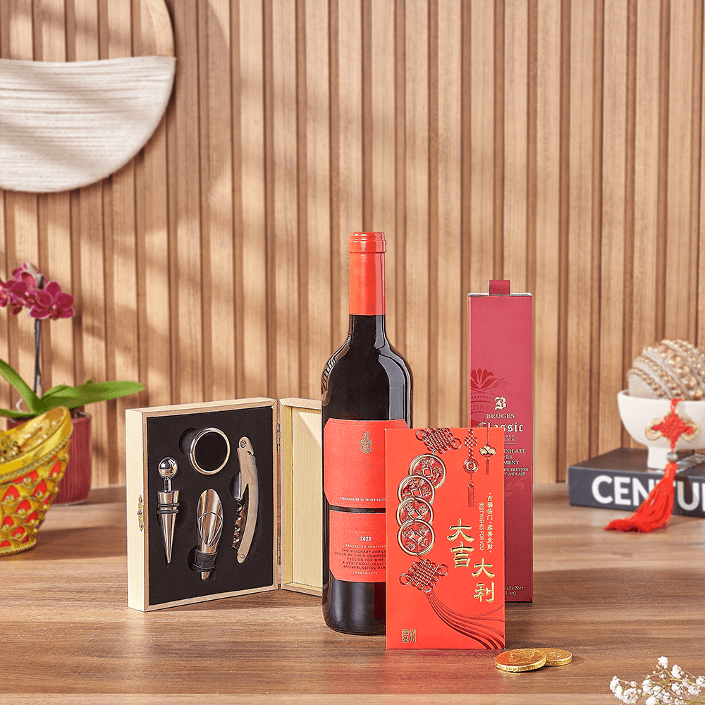 Lucky Wine &amp; Chocolate Gift Set, chinese new year gift, chinese new year, lunar new year gift, lunar new year, California delivery