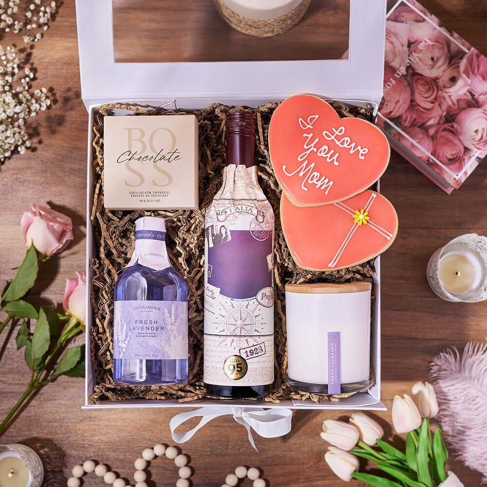Luxurious Mother’s Day Spa Gift Box, mothers day gift, mothers day, spa gift, spa, wine gift, wine, bath &amp; body gift, bath &amp; body, California delivery