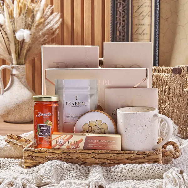 Gourmet gift basket with snacks and premium food items