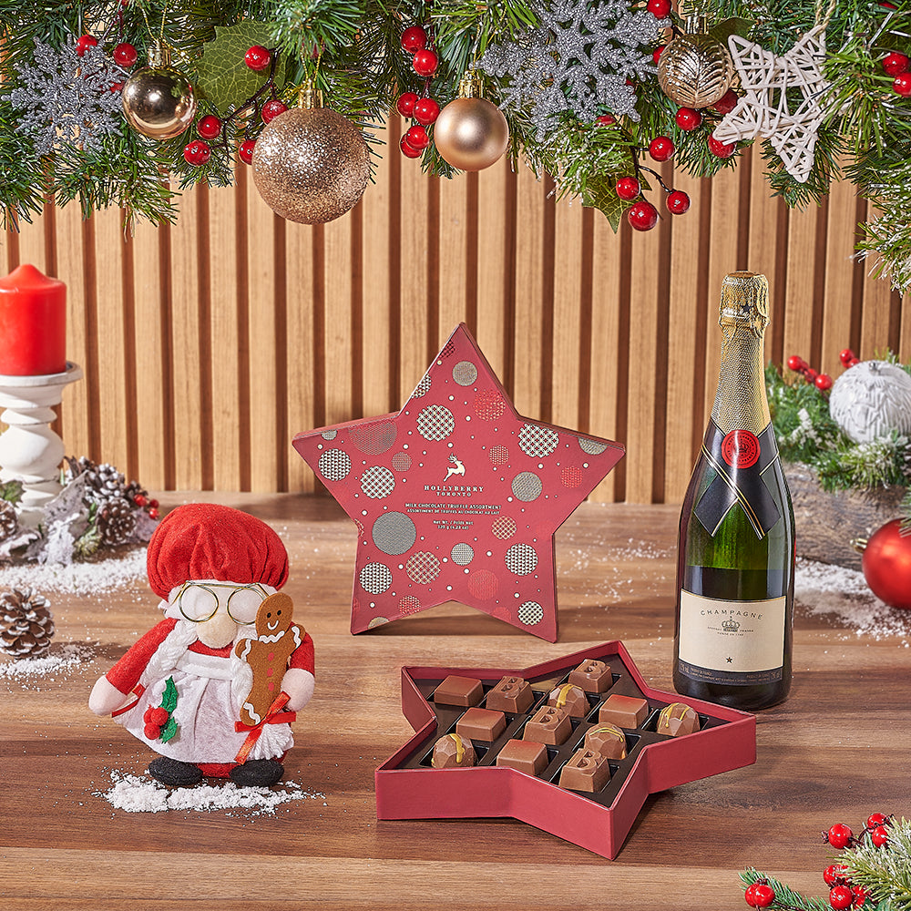 Mrs. Claus Champagne &amp; Chocolate Gift Set, Christmas gift, Christmas, chocolate gift, chocolate, California delivery
