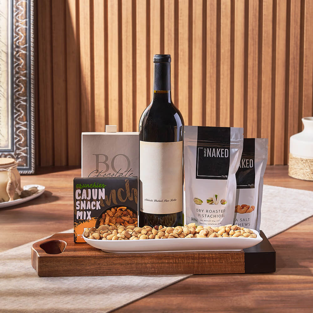 Nutty Surprise Wine Gift Basket, wine gift, wine, nuts gift, nuts, snack gift, snack, California delivery