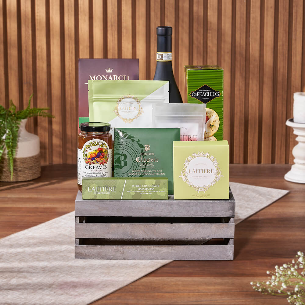 Oakridge Wine & Snack Gift Crate, wine gift, wine, chocolate gift, chocolate, cookie gift, cookie, California delivery