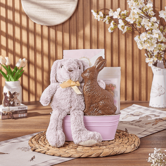 Pink Easter Bunny Gift Basket, chocolate gift, chocolate, easter gift, easter, California delivery