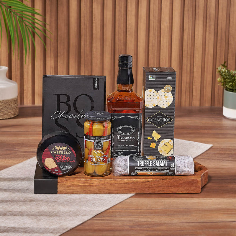 Salami, Cheese & Liquor Board, liquor gift, liquor, charcuterie gift, charcuterie, California delivery