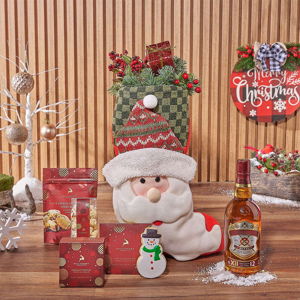 Santa Stocking &amp; Liquor Gift Set, liquor gift, liquor, Christmas gift, Christmas, chocolate gift, chocolate, cookie gift, cookie, California delivery