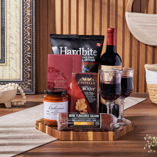 Savory Treats Wine Basket, wine gift, wine, charcuterie gift, charcuterie, California delivery