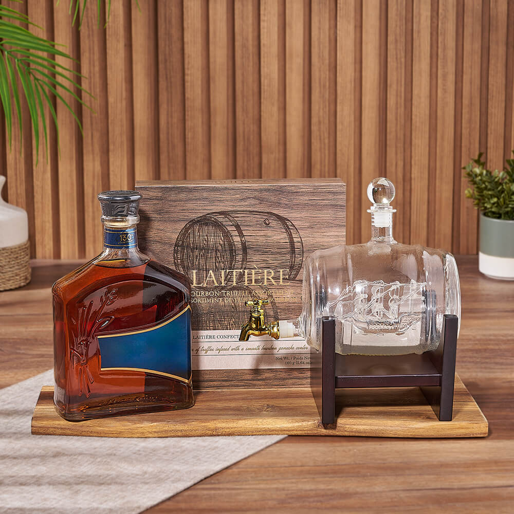 Simple Luxuries Trio with Liquor, liquor gift, liquor, decanter gift, decanter, chocolate gift, chocolate, California delivery